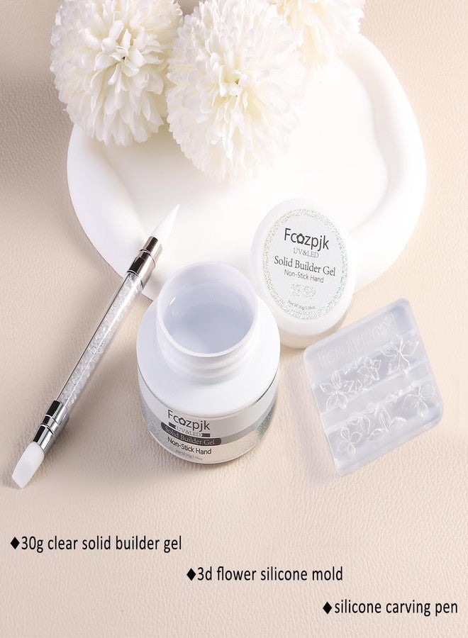 Fcozpjk Clear Solid Builder Gel For Nails, 30g Hard Gel for Nails with Silicone Molds for Carving Non-Sticky Building 3D Sculpture Flowers Modeling Design Professional Manicure Supplies - Image 2